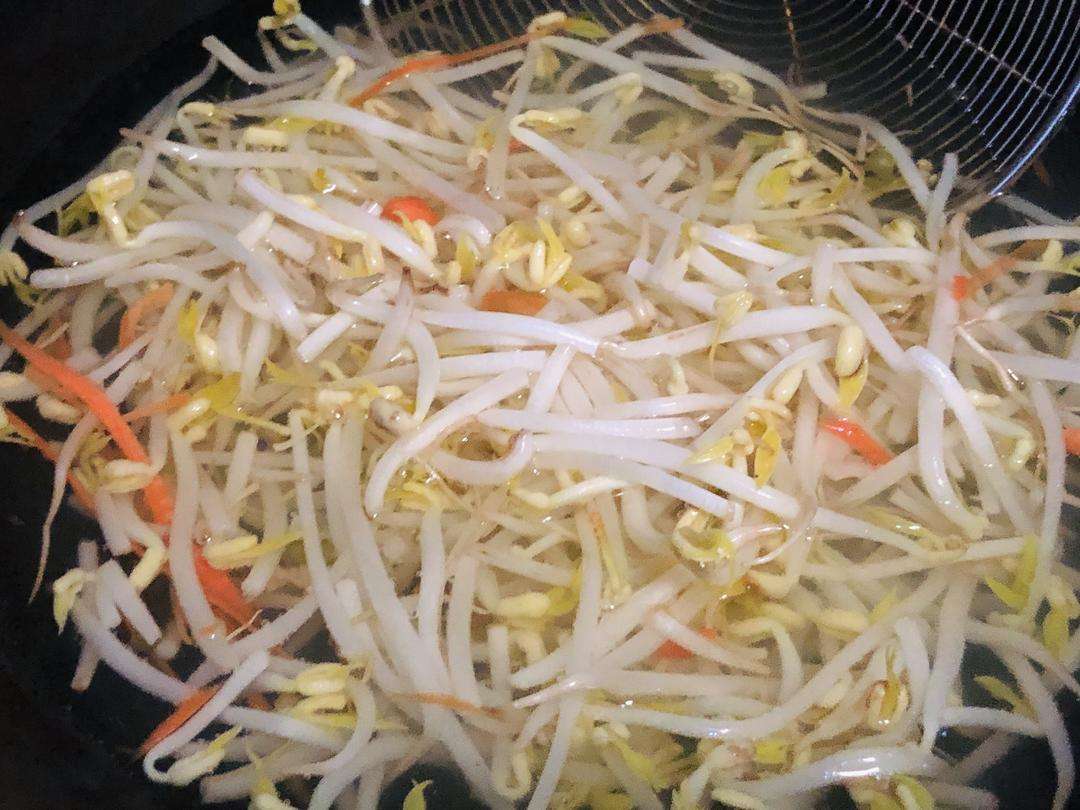 Blanch the bean sprouts briefly until just tender but still crisp