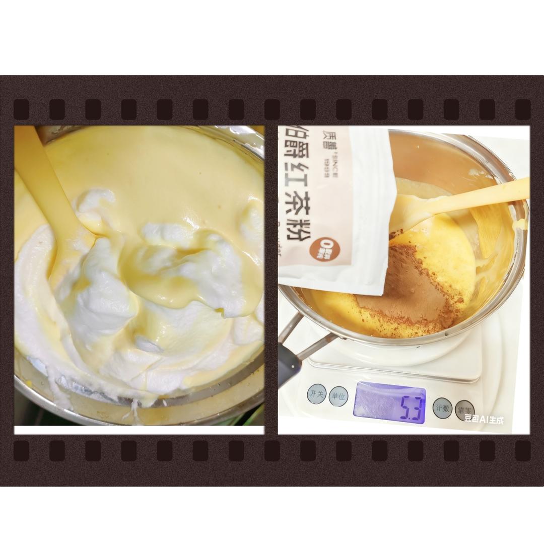 Fold the meringue into the chilled yolk batter in two additions per batch, gently cutting from the bottom up until no white streaks remain.
