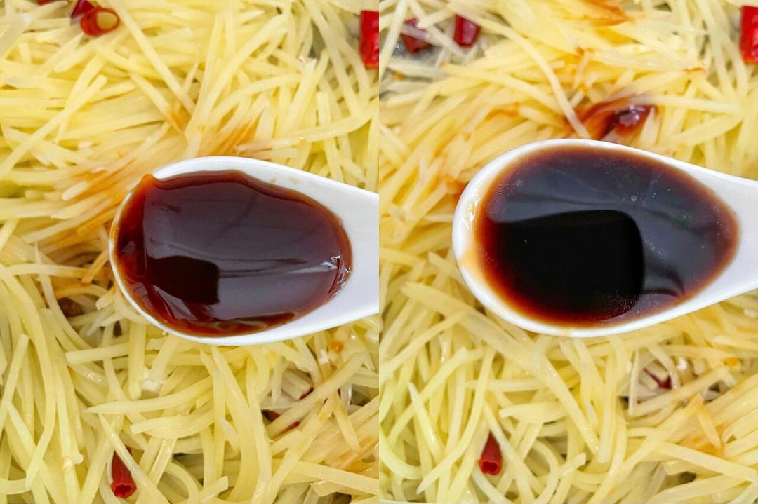 Add the oyster sauce and the vinegar. Toss everything together so the shreds are evenly coated and the sauce turns glossy. The vinegar should go in last, right before you finish, so its tang stays bright.