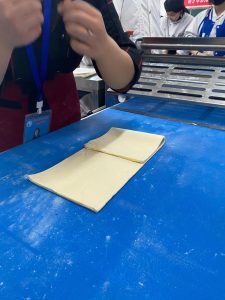 Roll the dough out to about 20 x 48 cm (8 x 19 in), then fold it into thirds like a business letter — this is one three-fold. Rotate the dough 90 degrees and repeat three more times, rolling and folding a total of four times.