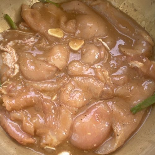 Pan-fried chicken steak, golden and juicy