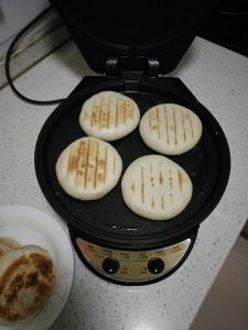 Griddle the bread until one side colors, then flip