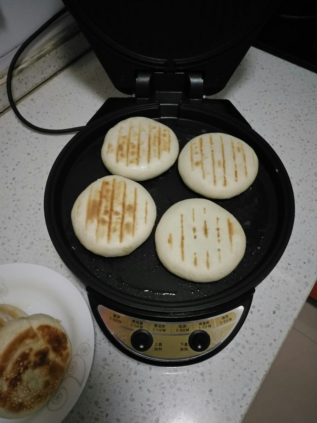 Griddle the bread until one side colors, then flip