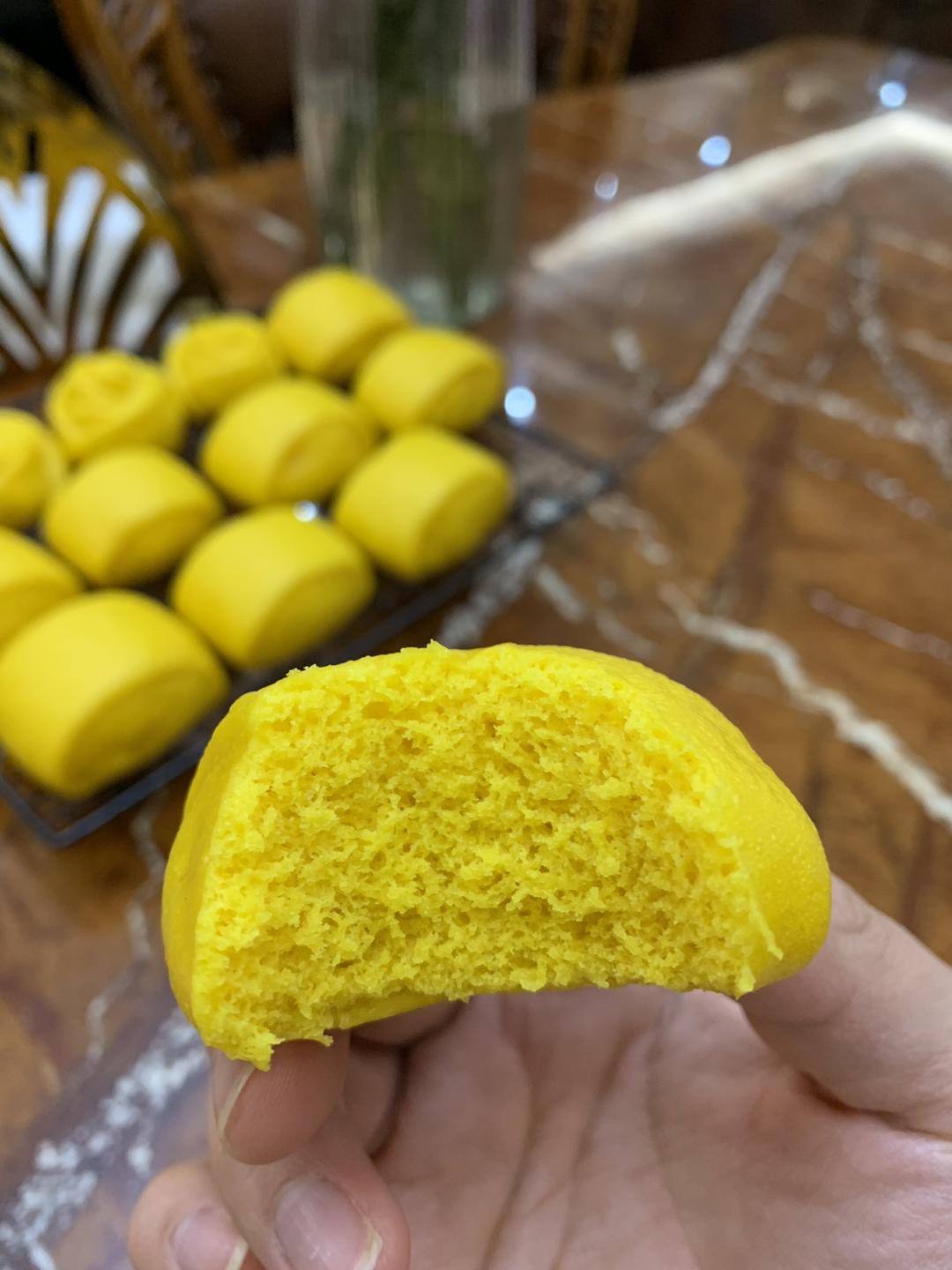 Fluffy steamed pumpkin milk buns finished