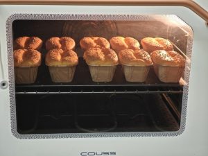 Bake on the lower-middle rack at 170 degrees C for 18-20 minutes until puffed and deeply golden.