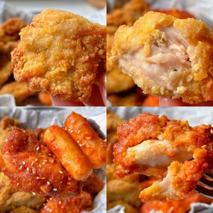 The finished double-flavor fried chicken and rice cake plate