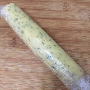 Shape the dough into a log, wrap, and freeze for at least one hour