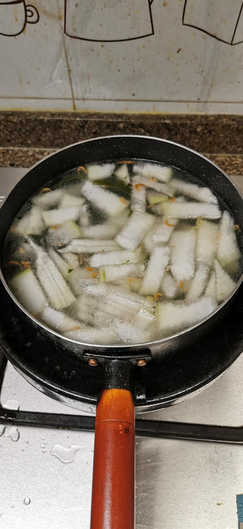 Add the melon, boil until soft, and season with salt