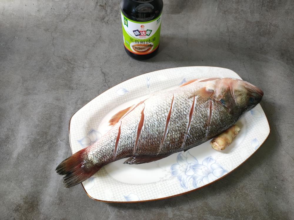 Scoring and salting the sea bass before steaming