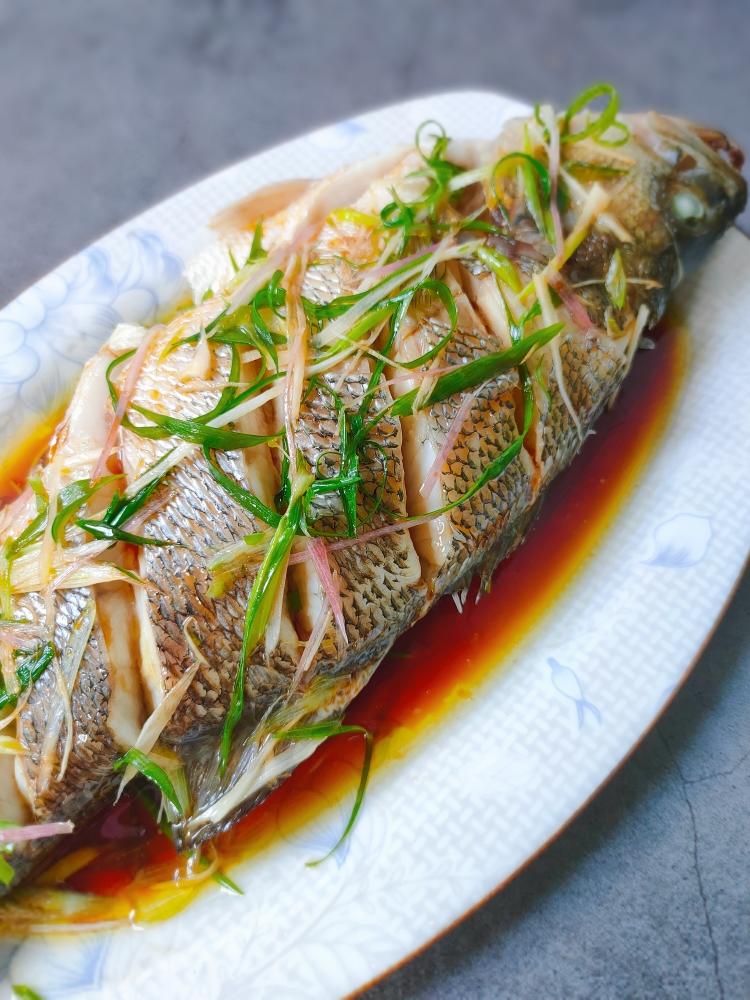 Tender juicy steamed sea bass fillet