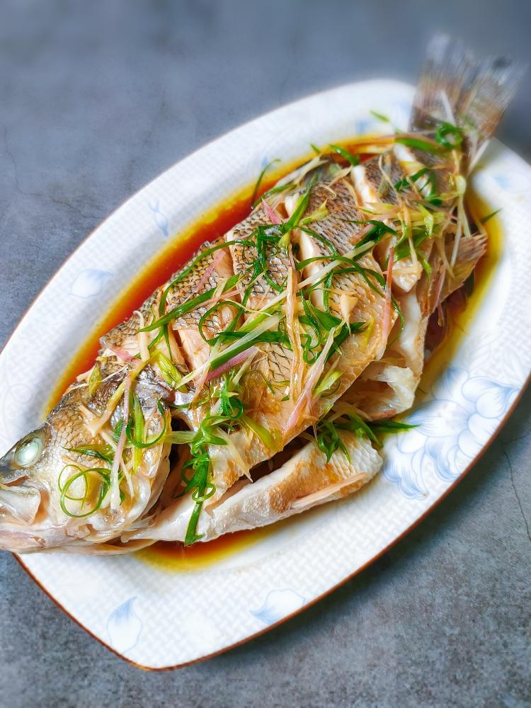 Delicious steamed sea bass ready to serve