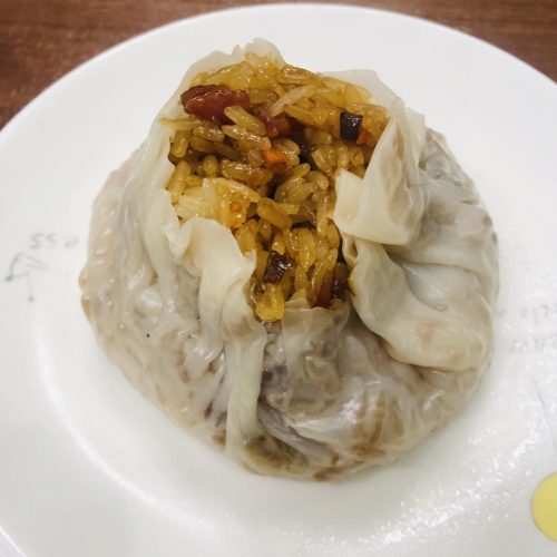 Sticky rice shumai with Chinese sausage and mushrooms