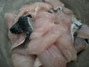 Velvet the fillets with salt, egg white, and cornstarch