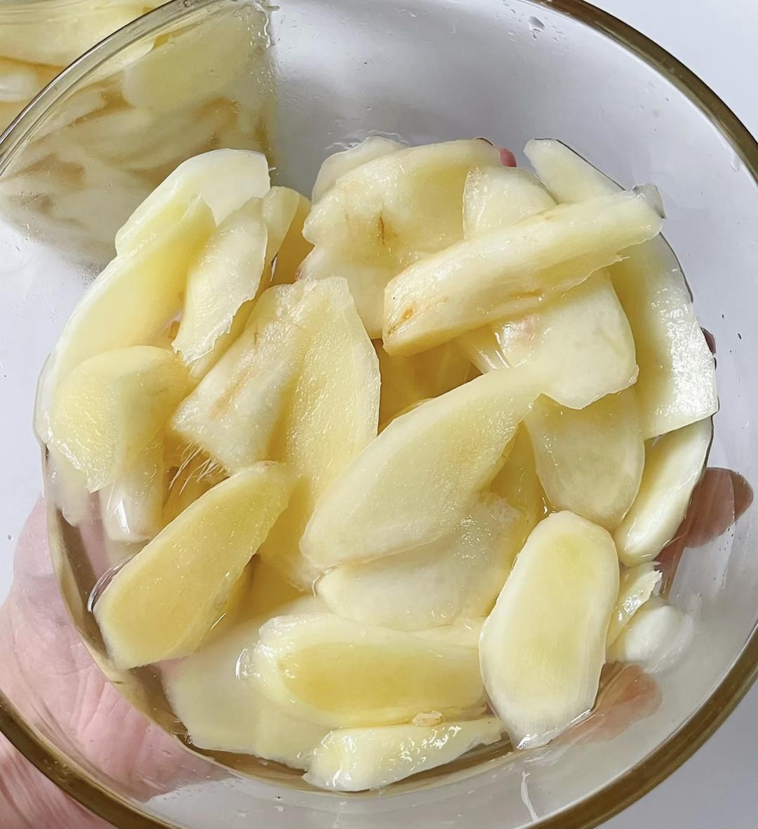 Salt the ginger slices, massage, and rest twenty minutes