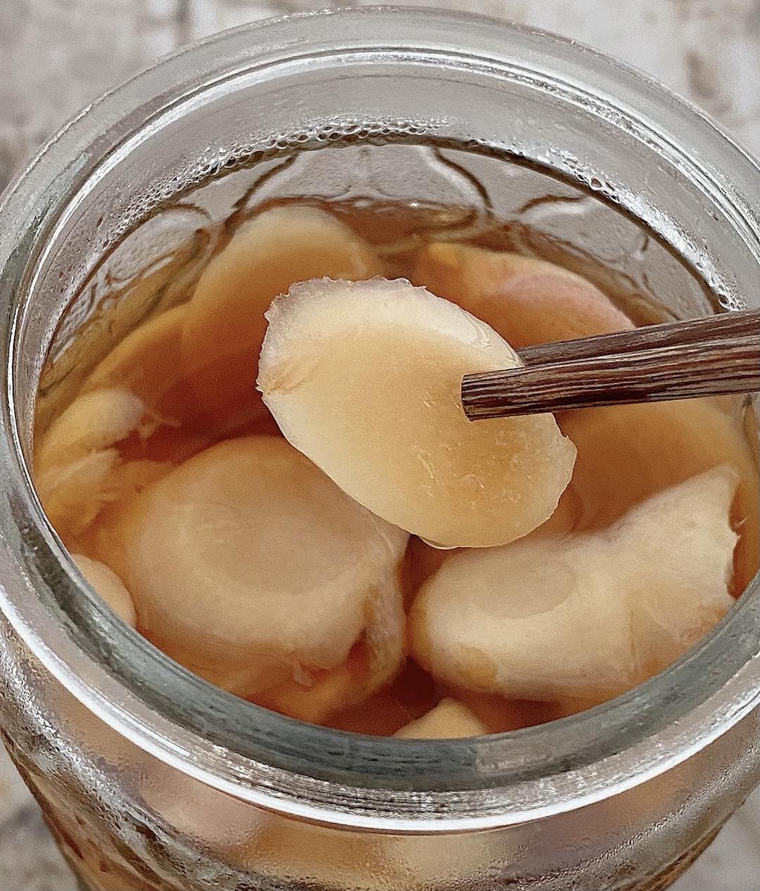 Pack the ginger in the jar, pour over the cooled brine, and refrigerate