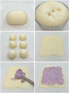 Wrap the dough around the taro paste and pinch into stars