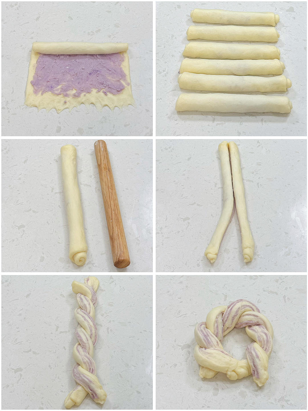 Roll each piece to about 30 cm, cut in half l