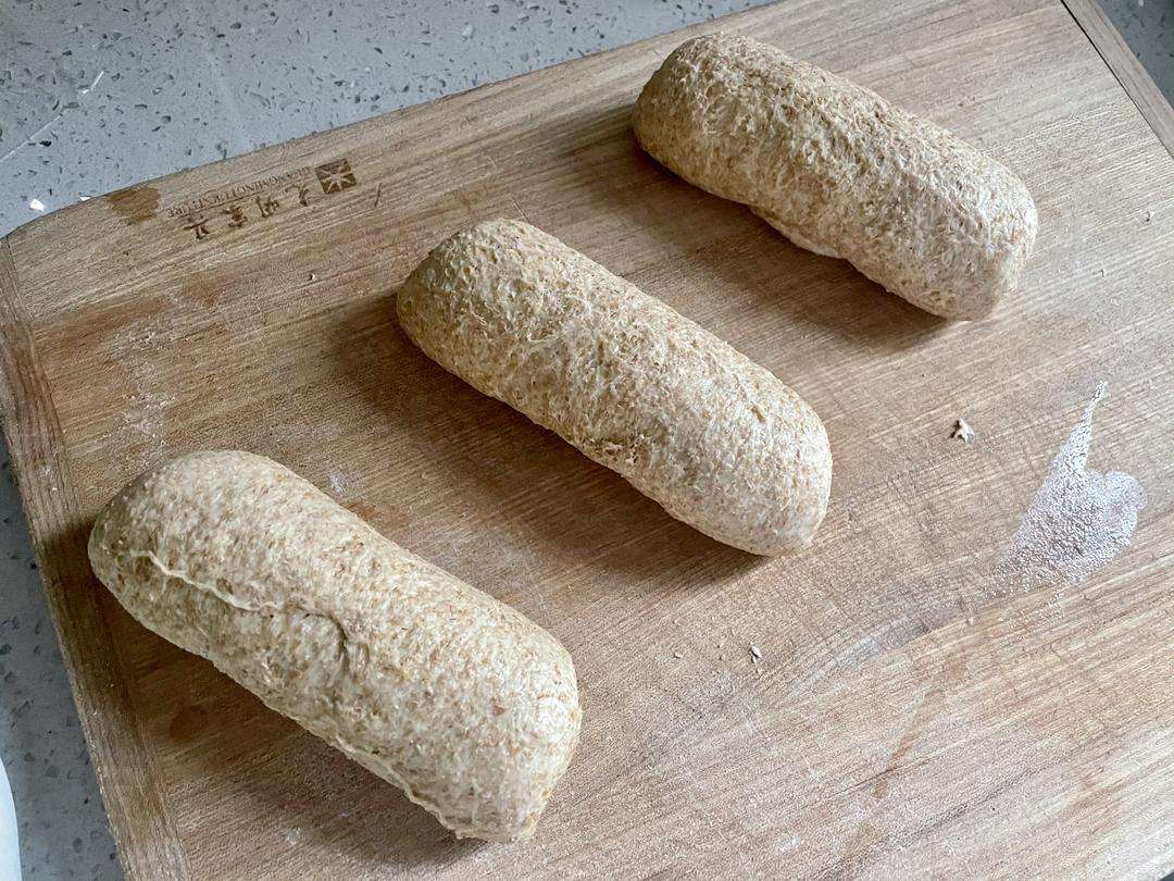 Roll each dough piece into a log for the first roll, then rest five minutes