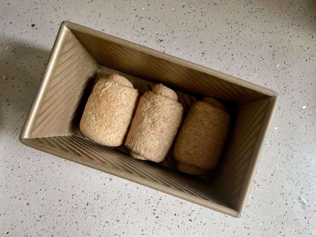 Load the rolled dough into the loaf pan and cover it for the second proof