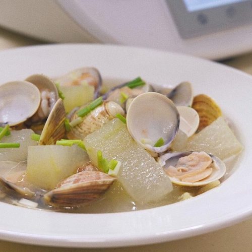 Winter melon clam soup in a clear golden broth