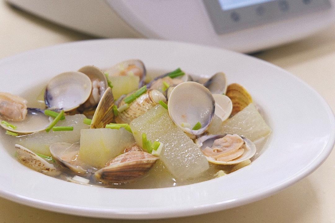 Winter melon clam soup in a clear golden broth