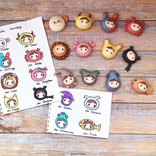 A complete set of zodiac cartoon steamed buns