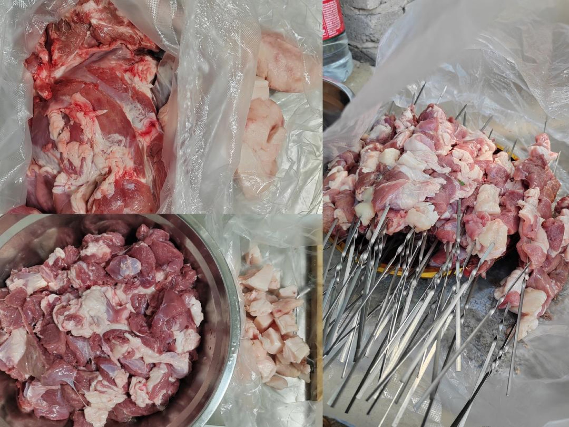 Lamb and fat cubed for skewering