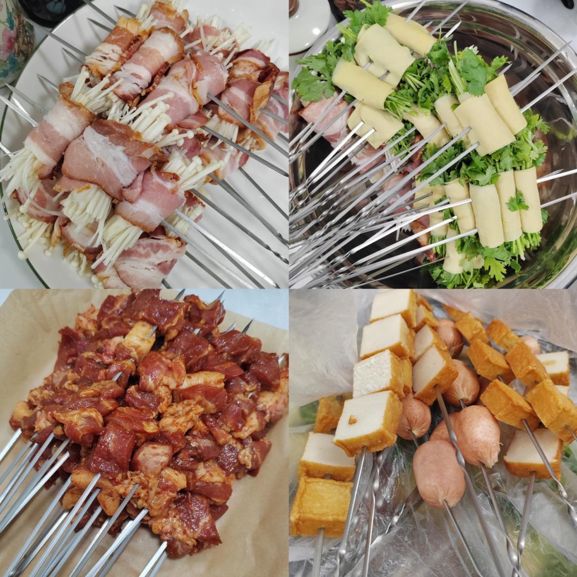 Bacon wrapped enoki and tofu skin rolls prepped