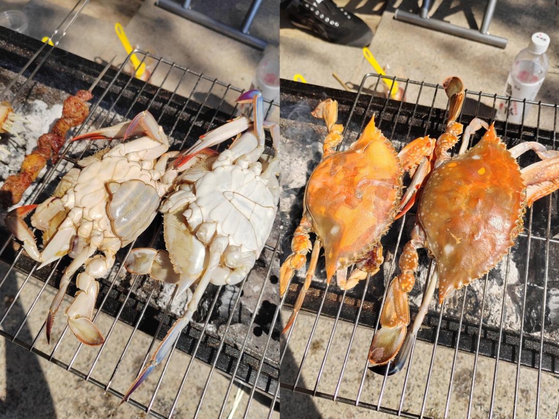 Whole crab grilling on the barbecue