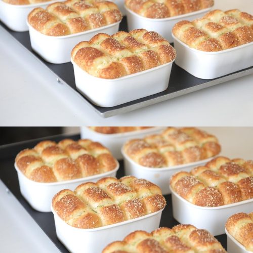 Bacon and pork floss bento toast rolls baked in a paper box mold