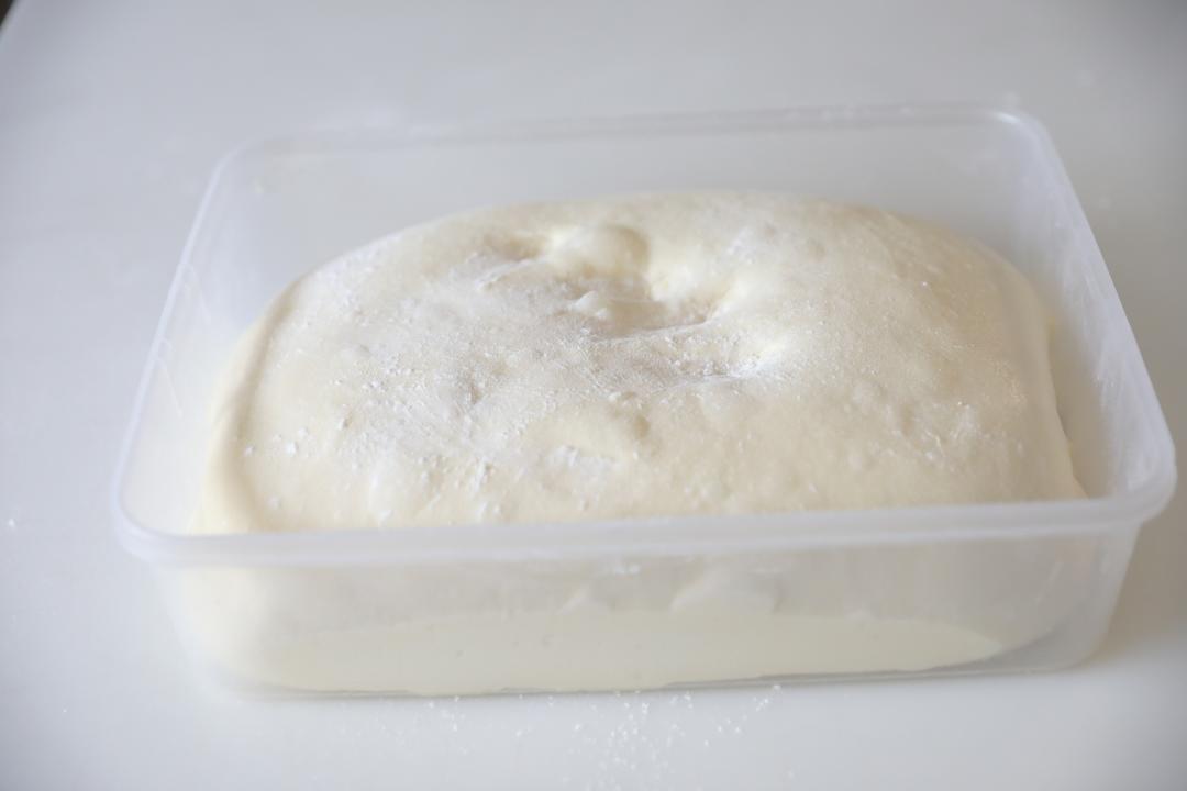 Fully fermented dough risen to two and a half times its size