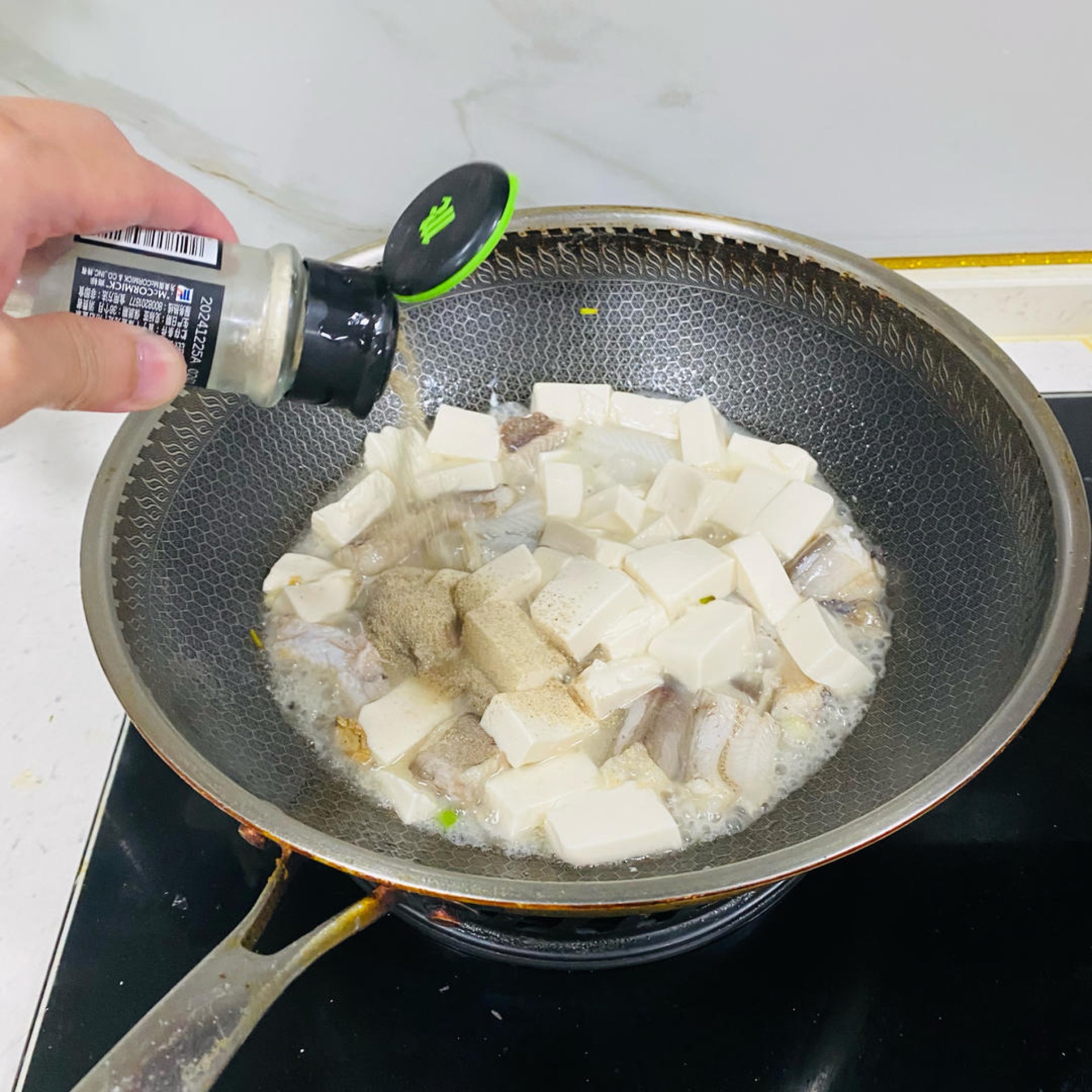 Sprinkle in a small amount of white pepper.