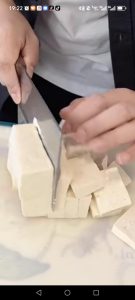 Cut the tofu into small, even cubes.