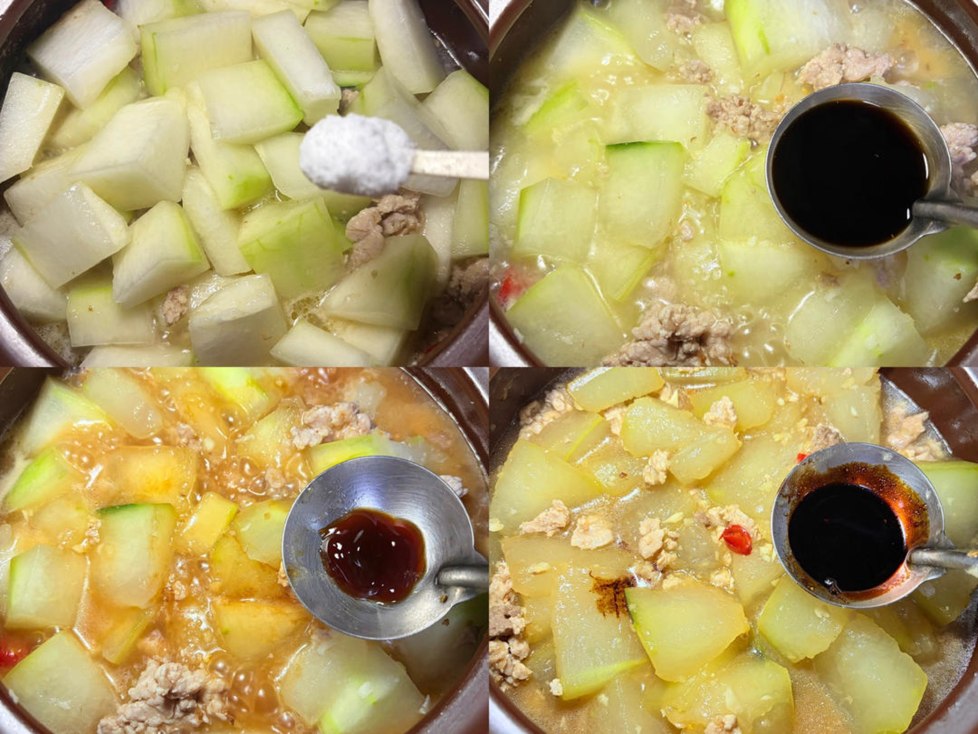 Add a small spoon of salt and toss, then add the light soy sauce, oyster sauce and dark soy sauce, mix well, cover the pot and braise over medium-low heat for about 10 minutes.