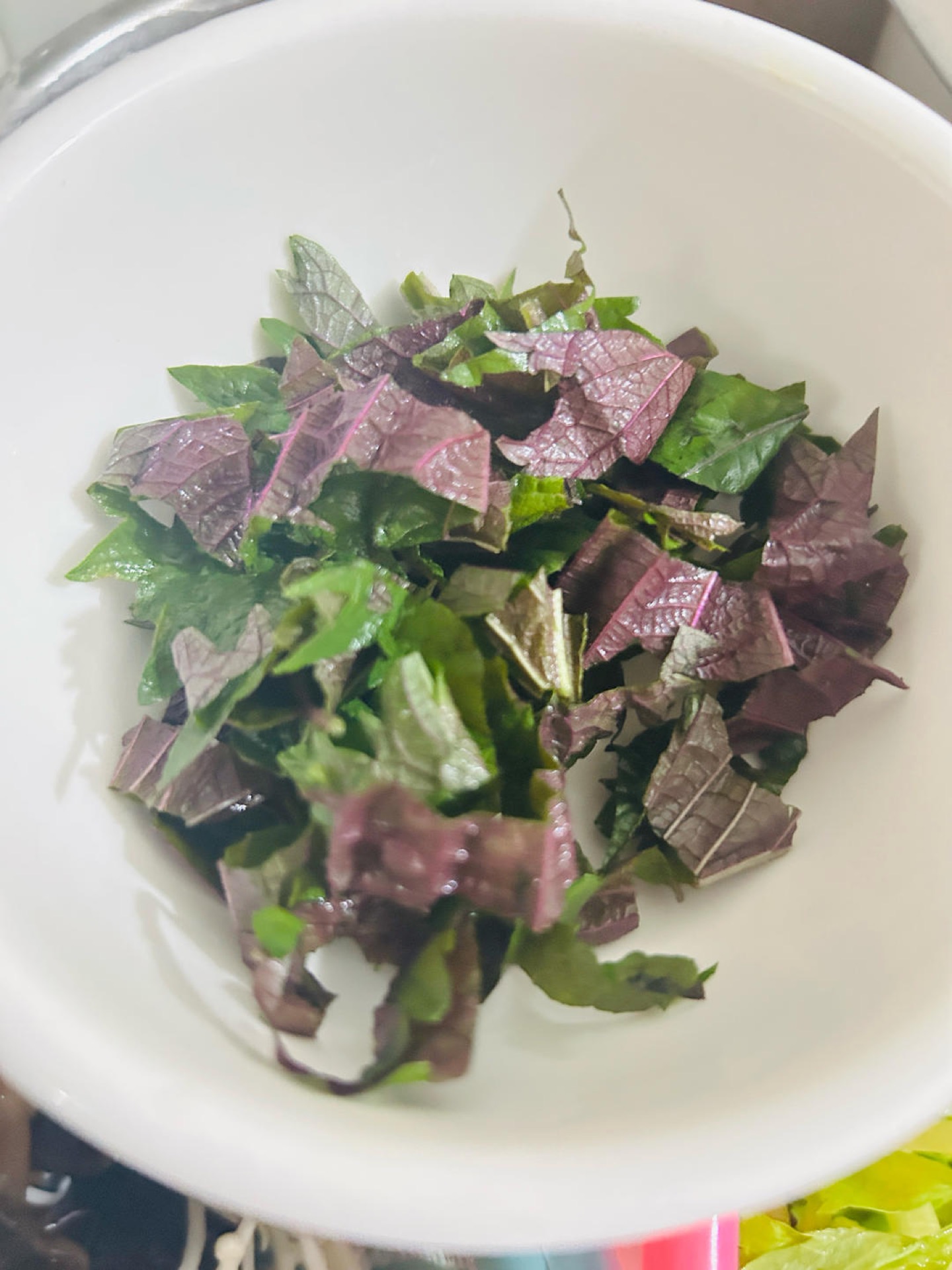 Fresh perilla leaves cut on a board