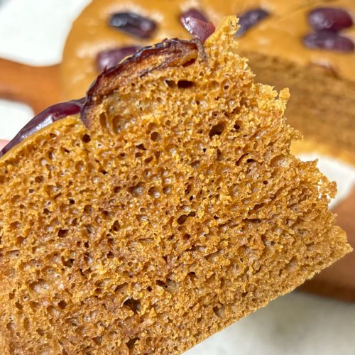Soft brown sugar steamed cake studded with red dates