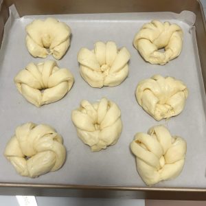 Proving the shaped horns in the oven