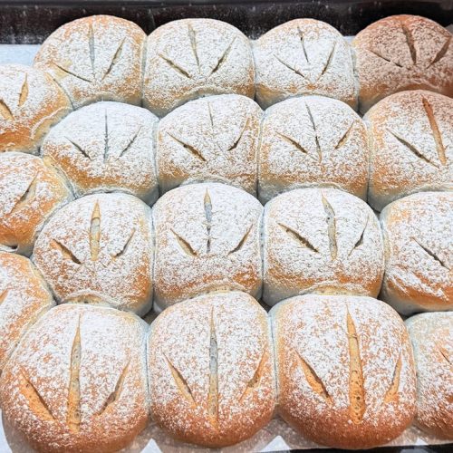 Blue butterfly pea rice bread buns with cheese filling