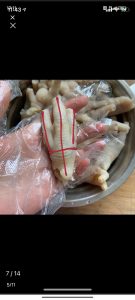 Use a small paring knife to score along the feet as shown in the photos, then follow the illustrated deboning process — if you have never done it, just work along the lines in the