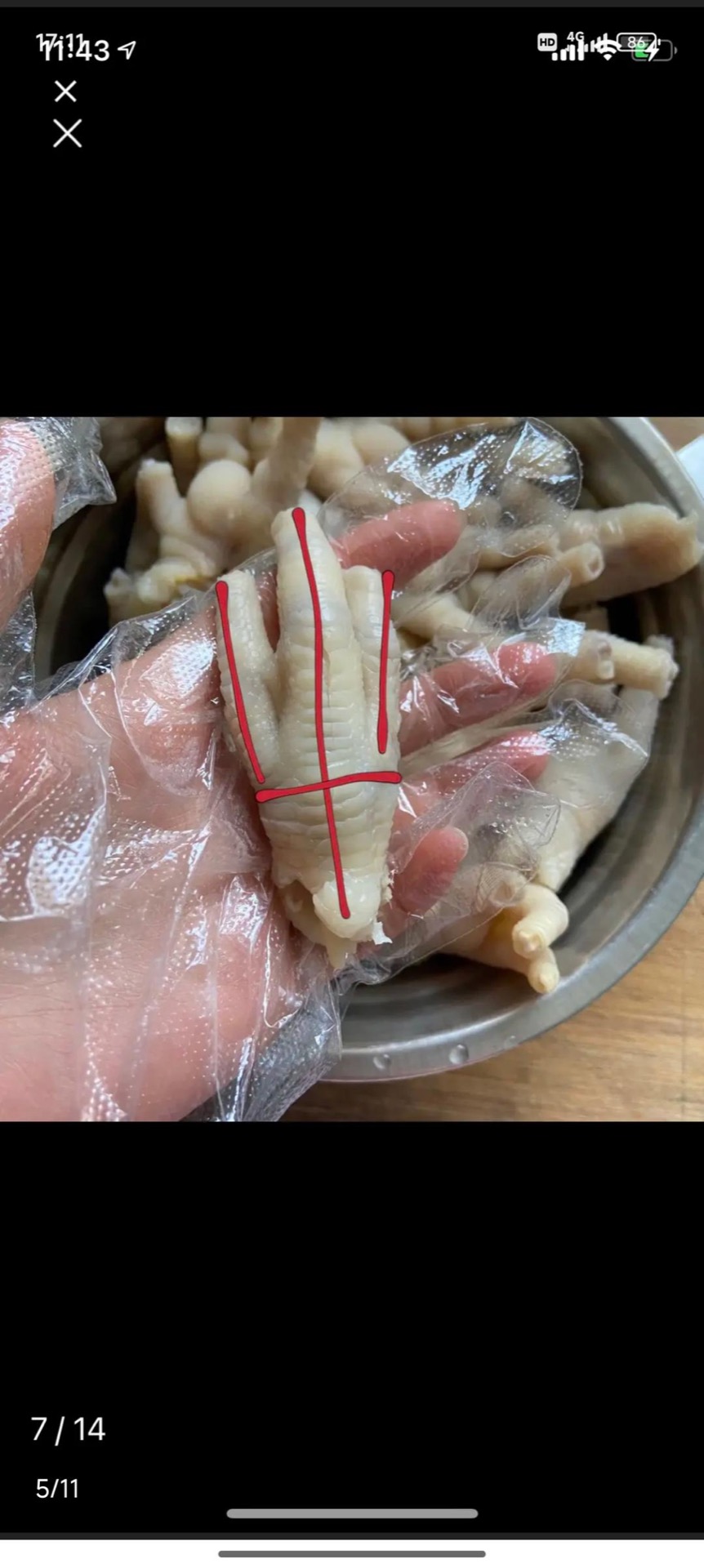 Use a small paring knife to score along the feet as shown in the photos, then follow the illustrated deboning process — if you have never done it, just work along the lines in the