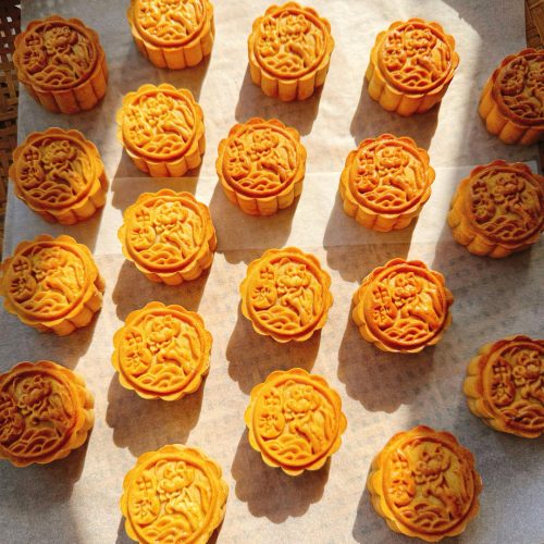 Golden Cantonese mooncakes fresh from the oven