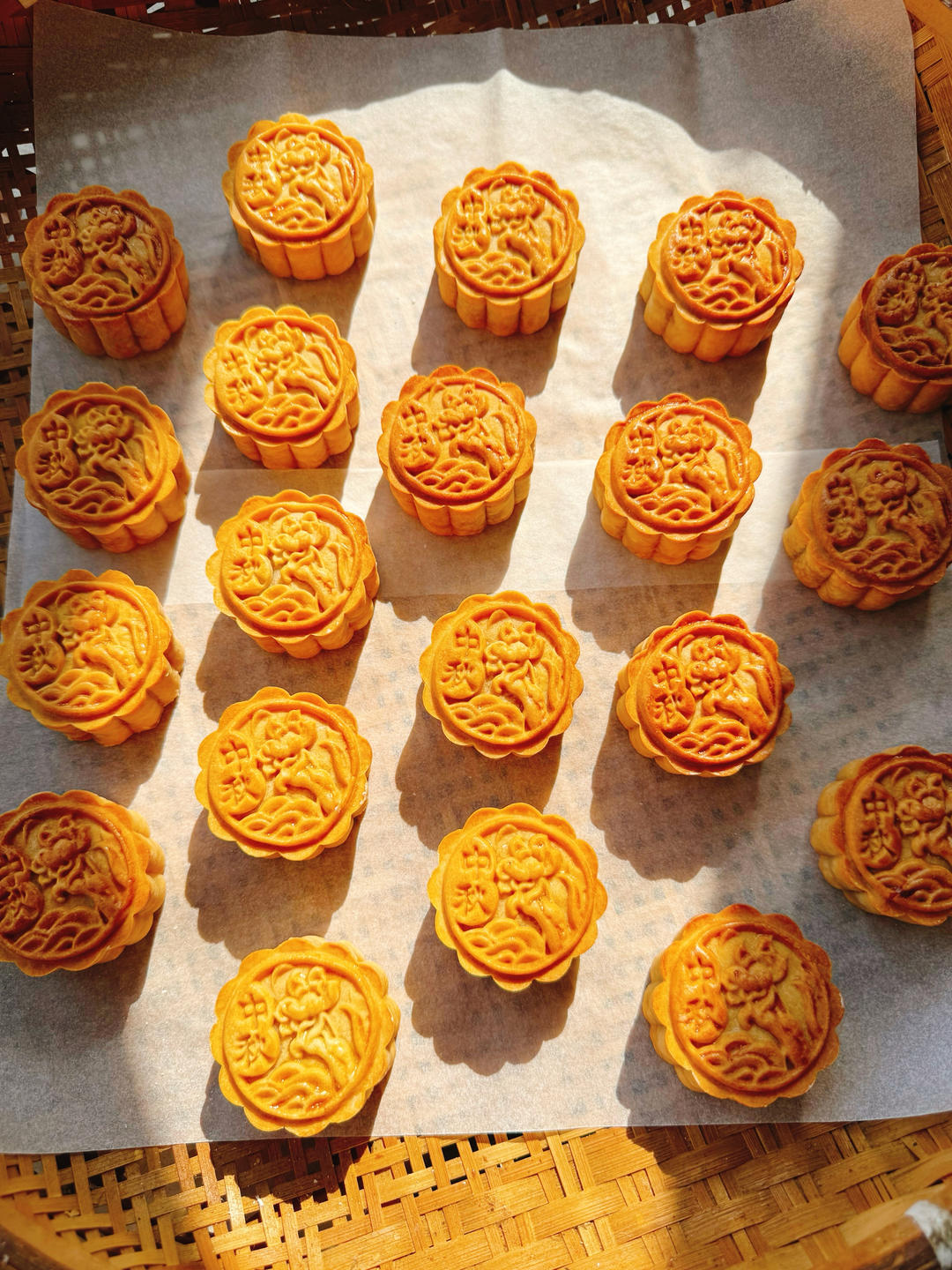 Golden Cantonese mooncakes fresh from the oven