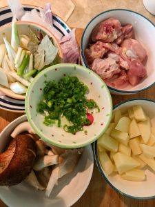 Prepared ingredients for chicken stew