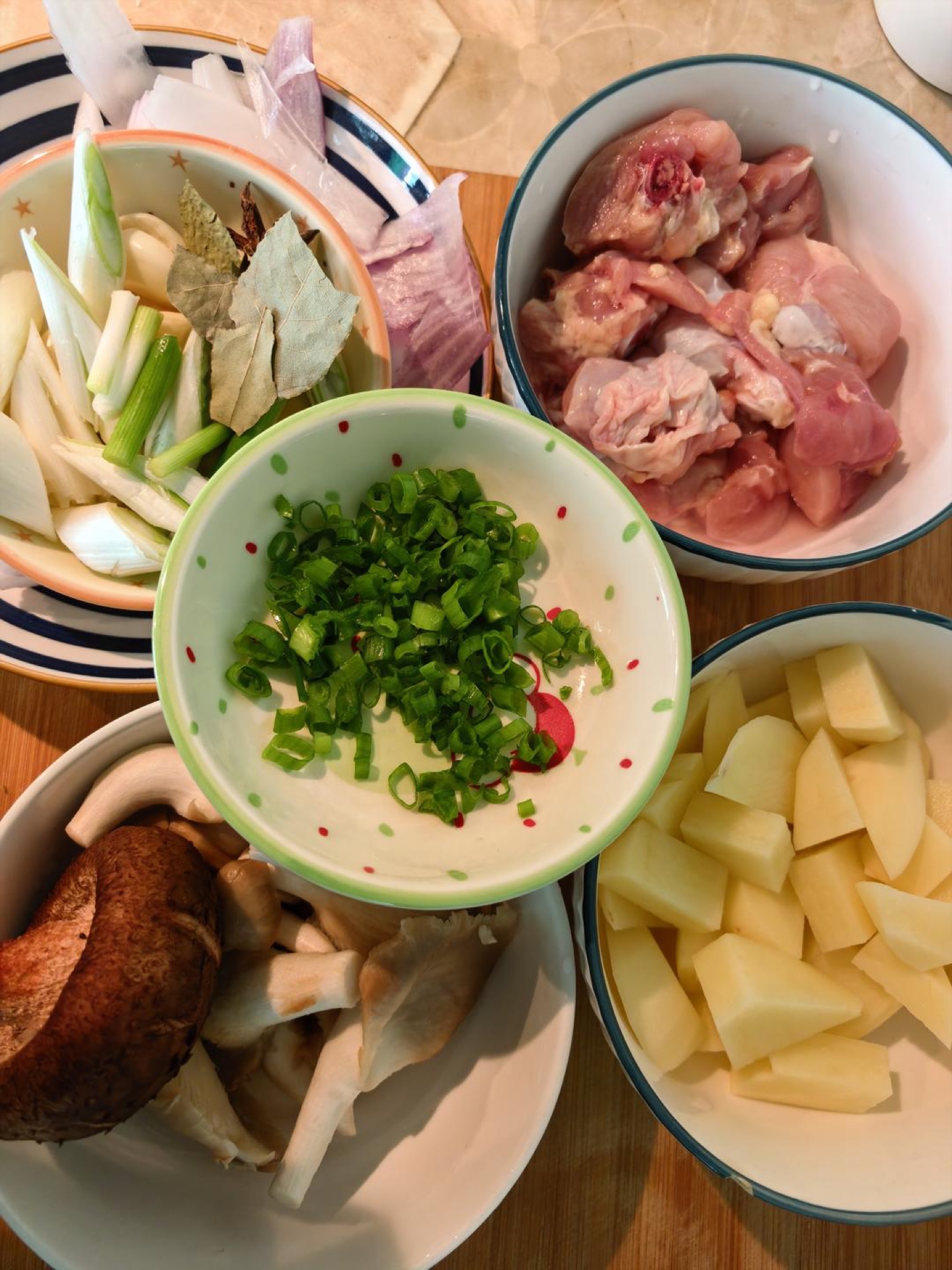 Prepared ingredients for chicken stew