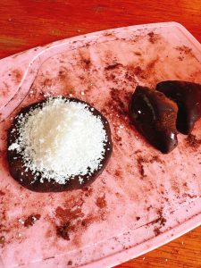 Chocolate mochi bites ready to eat