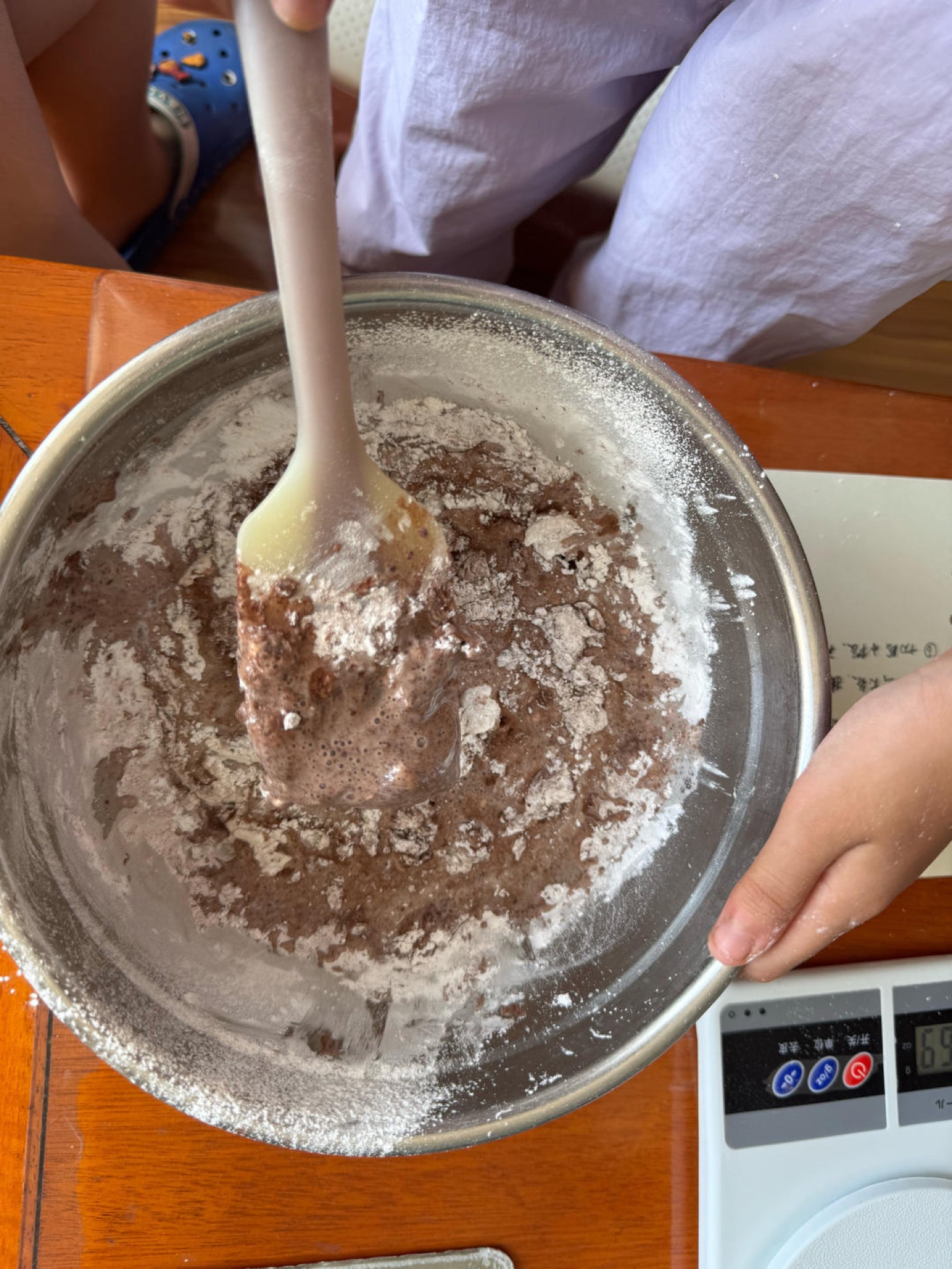 Smooth chocolate mochi batter in a bowl