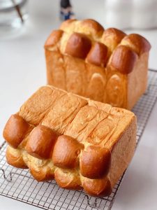 Crown toast cooling on a wire rack