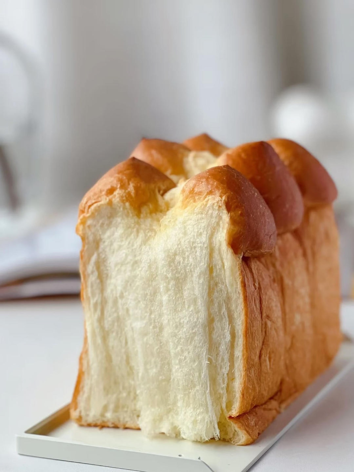 Close-up of the fine crumb of crown toast