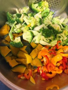 Dense vegetables blanching in salted boiling water