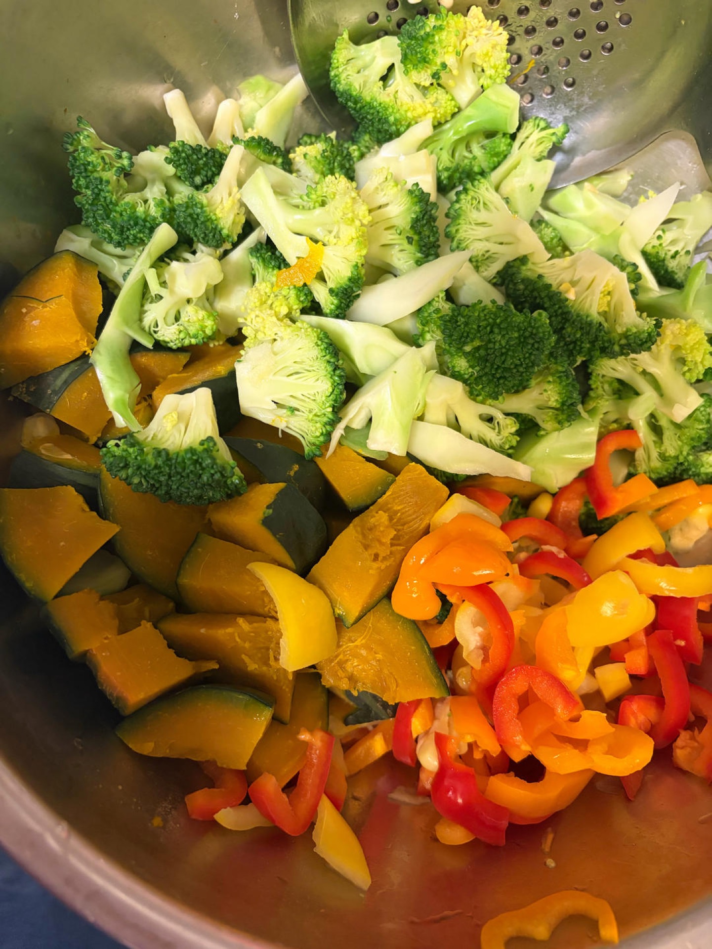 Dense vegetables blanching in salted boiling water